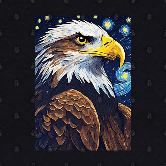 Eagle Animal Painting in a Van Gogh Starry Night Art Style by Art-Jiyuu